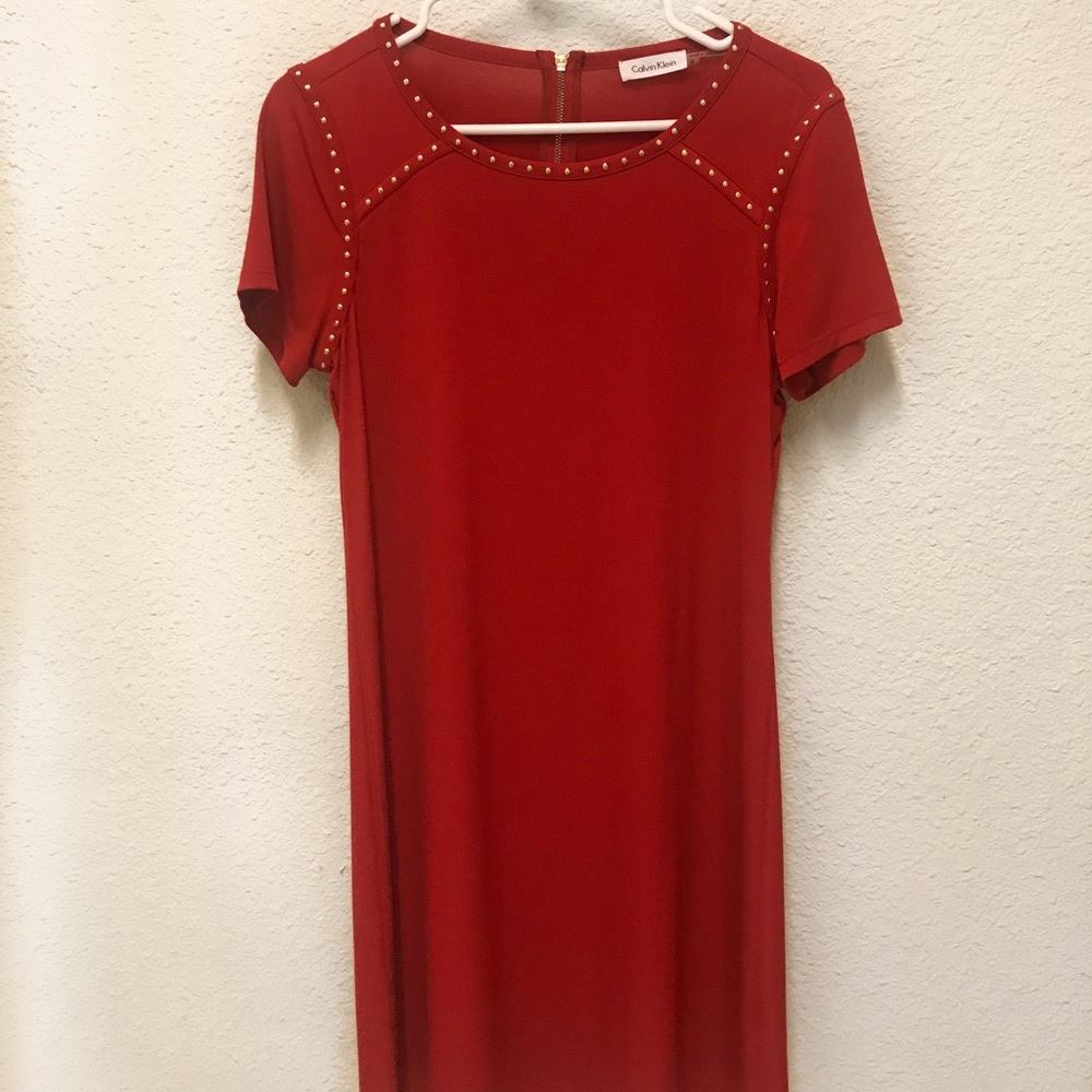 Calvin Klein red polyester holiday Dress!